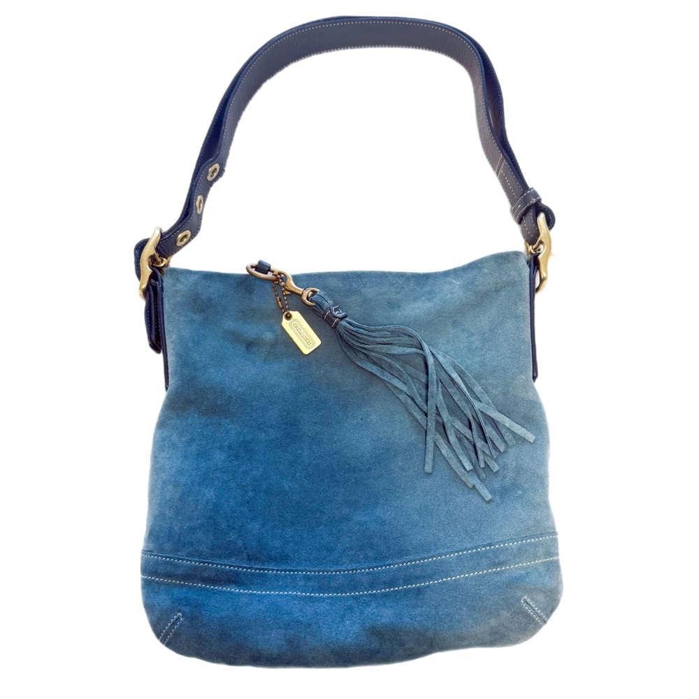 Vintage Coach Legacy Y2K 1419 Suede Convertible Shoulder Hobo Bag Blue 2004 GUC